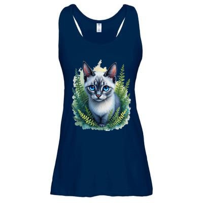 Enchanted Forest Blue Eyed Cat For Pet Lovers Flowers Ladies Essential Flowy Tank