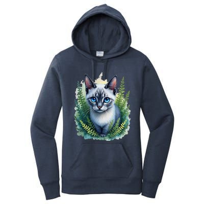 Enchanted Forest Blue Eyed Cat For Pet Lovers Flowers Women's Pullover Hoodie