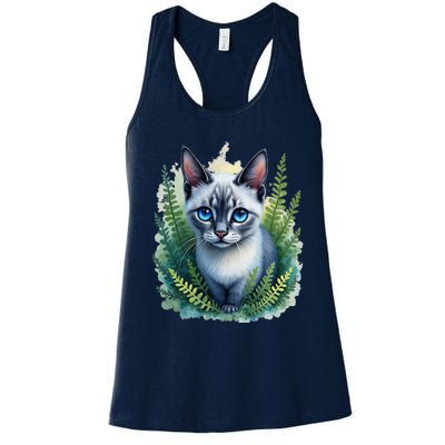 Enchanted Forest Blue Eyed Cat For Pet Lovers Flowers Women's Racerback Tank