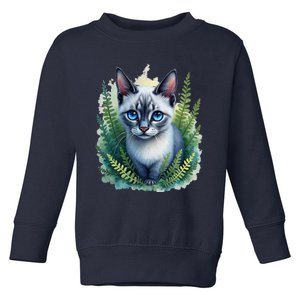 Enchanted Forest Blue Eyed Cat For Pet Lovers Flowers Toddler Sweatshirt