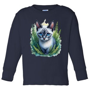 Enchanted Forest Blue Eyed Cat For Pet Lovers Flowers Toddler Long Sleeve Shirt