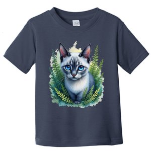 Enchanted Forest Blue Eyed Cat For Pet Lovers Flowers Toddler T-Shirt