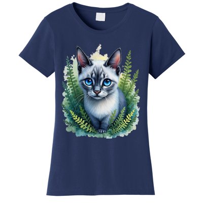 Enchanted Forest Blue Eyed Cat For Pet Lovers Flowers Women's T-Shirt