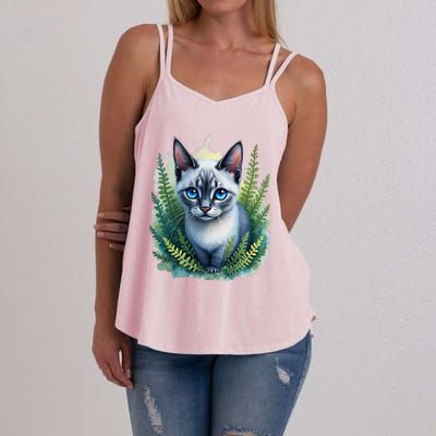 Enchanted Forest Blue Eyed Cat For Pet Lovers Flowers Women's Strappy Tank