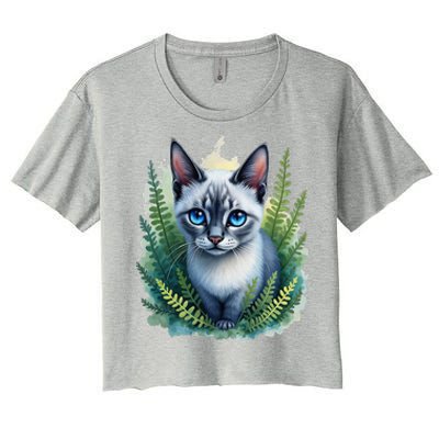 Enchanted Forest Blue Eyed Cat For Pet Lovers Flowers Women's Crop Top Tee