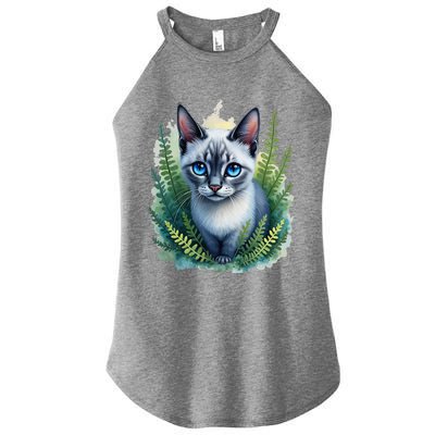 Enchanted Forest Blue Eyed Cat For Pet Lovers Flowers Women's Perfect Tri Rocker Tank