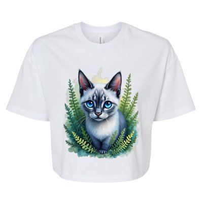 Enchanted Forest Blue Eyed Cat For Pet Lovers Flowers Bella+Canvas Jersey Crop Tee