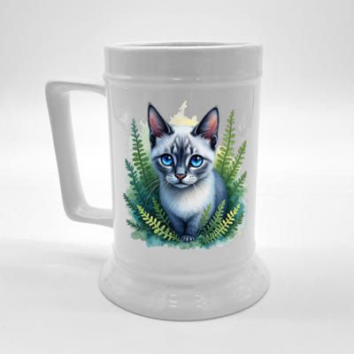 Enchanted Forest Blue Eyed Cat For Pet Lovers Flowers Beer Stein