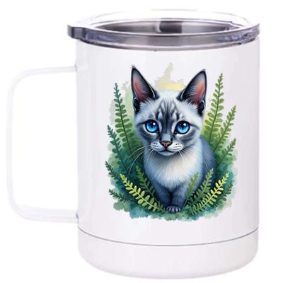 Enchanted Forest Blue Eyed Cat For Pet Lovers Flowers 12 oz Stainless Steel Tumbler Cup