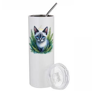 Enchanted Forest Blue Eyed Cat For Pet Lovers Flowers Stainless Steel Tumbler