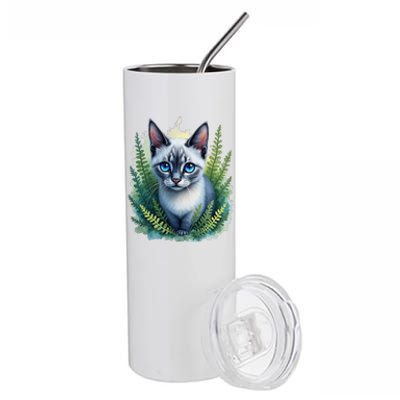 Enchanted Forest Blue Eyed Cat For Pet Lovers Flowers Stainless Steel Tumbler