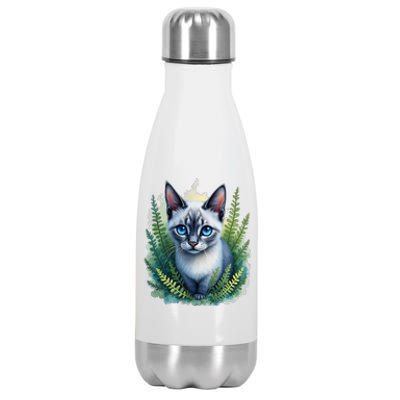 Enchanted Forest Blue Eyed Cat For Pet Lovers Flowers Stainless Steel Insulated Water Bottle