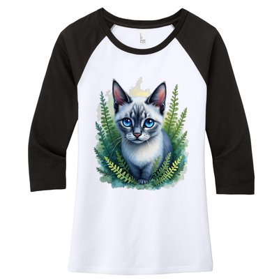 Enchanted Forest Blue Eyed Cat For Pet Lovers Flowers Women's Tri-Blend 3/4-Sleeve Raglan Shirt