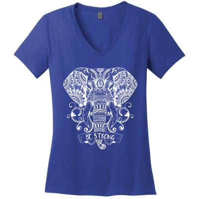 Elephant Face Be Strong Energy Dala And Yoga Meditation Cute Gift Women's V-Neck T-Shirt