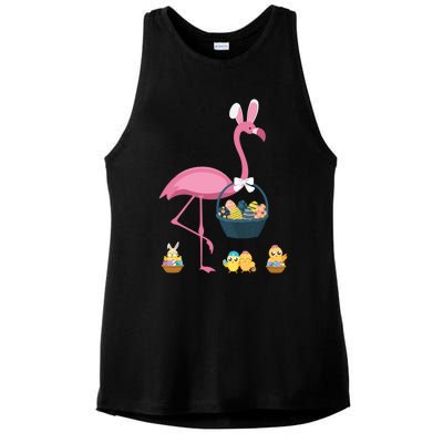 Easter Flamingo Basket Stuffer Rabbit Wading Bird Design Great Gift Ladies PosiCharge Tri-Blend Wicking Tank