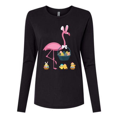 Easter Flamingo Basket Stuffer Rabbit Wading Bird Design Great Gift Womens Cotton Relaxed Long Sleeve T-Shirt