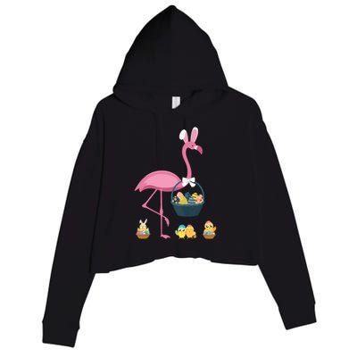 Easter Flamingo Basket Stuffer Rabbit Wading Bird Design Great Gift Crop Fleece Hoodie