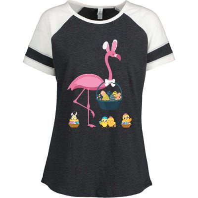 Easter Flamingo Basket Stuffer Rabbit Wading Bird Design Great Gift Enza Ladies Jersey Colorblock Tee