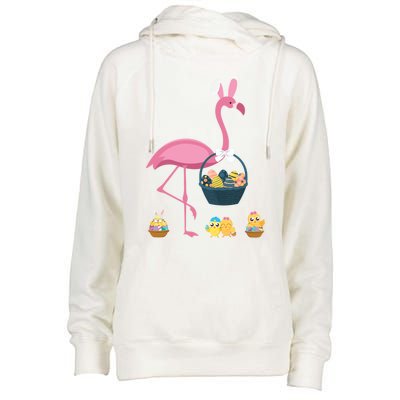 Easter Flamingo Basket Stuffer Rabbit Wading Bird Design Great Gift Womens Funnel Neck Pullover Hood