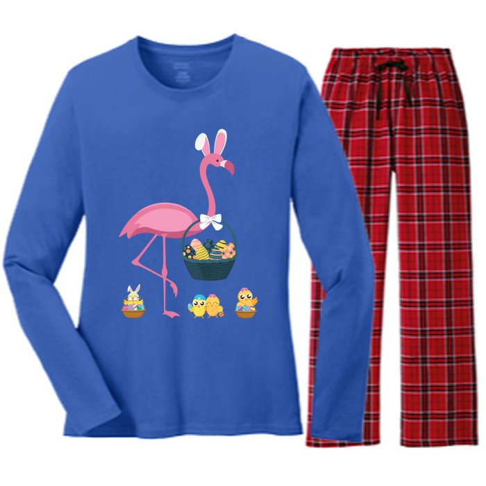 Easter Flamingo Basket Stuffer Rabbit Wading Bird Design Great Gift Women's Long Sleeve Flannel Pajama Set 