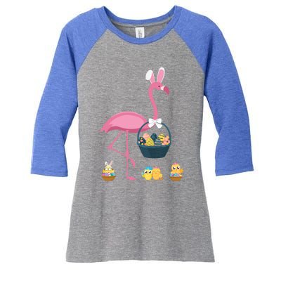 Easter Flamingo Basket Stuffer Rabbit Wading Bird Design Great Gift Women's Tri-Blend 3/4-Sleeve Raglan Shirt