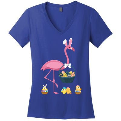 Easter Flamingo Basket Stuffer Rabbit Wading Bird Design Great Gift Women's V-Neck T-Shirt