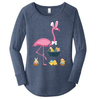 Easter Flamingo Basket Stuffer Rabbit Wading Bird Design Great Gift Women's Perfect Tri Tunic Long Sleeve Shirt