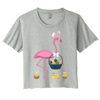 Easter Flamingo Basket Stuffer Rabbit Wading Bird Design Great Gift Women's Crop Top Tee