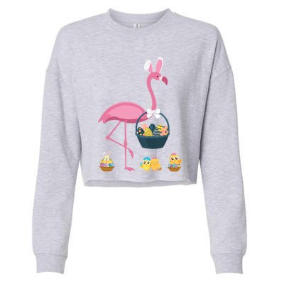 Easter Flamingo Basket Stuffer Rabbit Wading Bird Design Great Gift Cropped Pullover Crew