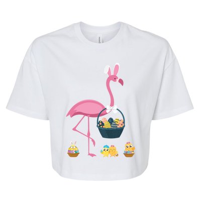 Easter Flamingo Basket Stuffer Rabbit Wading Bird Design Great Gift Bella+Canvas Jersey Crop Tee