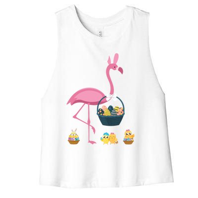 Easter Flamingo Basket Stuffer Rabbit Wading Bird Design Great Gift Women's Racerback Cropped Tank