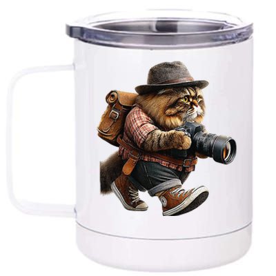 Eagerlys Funny Cat Field Photographer Fat Cat Cameraman 12 oz Stainless Steel Tumbler Cup