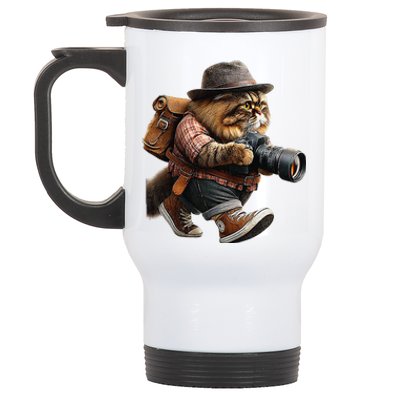 Eagerlys Funny Cat Field Photographer Fat Cat Cameraman Stainless Steel Travel Mug