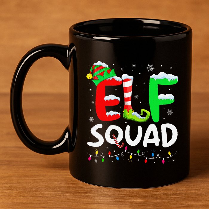 Elf Family Christmas Matching Pajamas Xmas Elf Squad 11oz C Handle Ceramic Mug