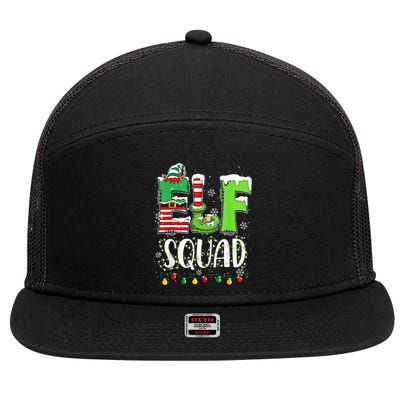 Elf Family Christmas Matching Pajamas Funny Xmas Elf Squad 7 Panel Mesh Trucker Snapback Hat