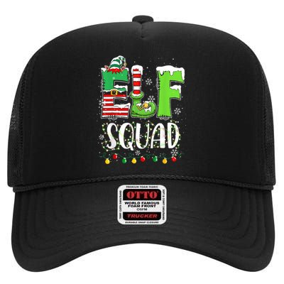 Elf Family Christmas Matching Pajamas Funny Xmas Elf Squad High Crown Mesh Back Trucker Hat