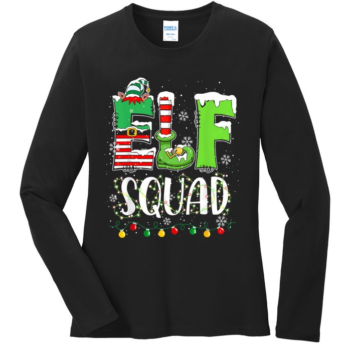 Elf Family Christmas Matching Pajamas Funny Xmas Elf Squad Ladies Long Sleeve Shirt