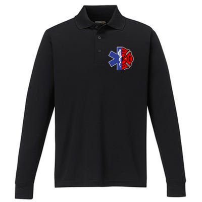 Emt Firefighter Cute Gift Firefighter Two Sided Ems Gift Performance Long Sleeve Polo