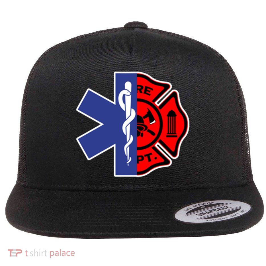Emt Firefighter Cute Gift Firefighter Two Sided Ems Gift Flatbill Hat