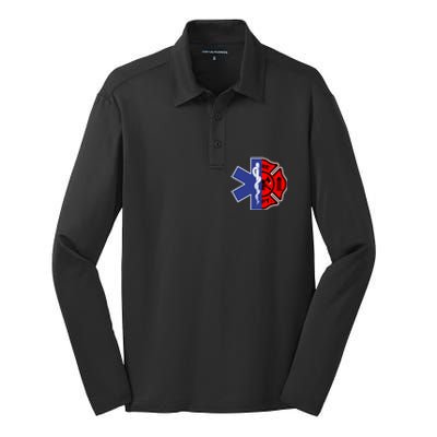 Emt Firefighter Cute Gift Firefighter Two Sided Ems Gift Silk Touch Performance Long Sleeve Polo