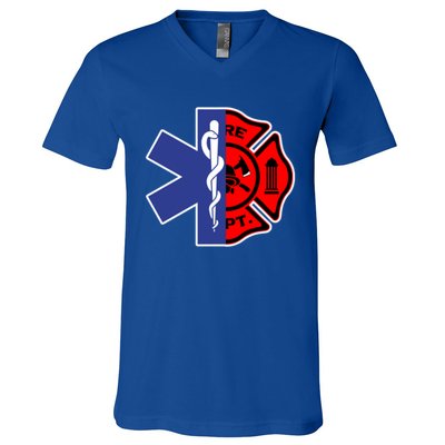 Emt Firefighter Cute Gift Firefighter Two Sided Ems Gift V-Neck T-Shirt