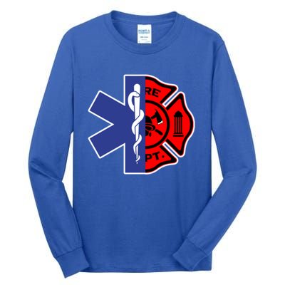 Emt Firefighter Cute Gift Firefighter Two Sided Ems Gift Tall Long Sleeve T-Shirt