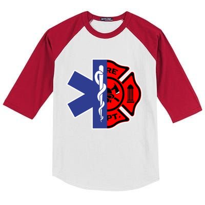 Emt Firefighter Cute Gift Firefighter Two Sided Ems Gift Kids Colorblock Raglan Jersey