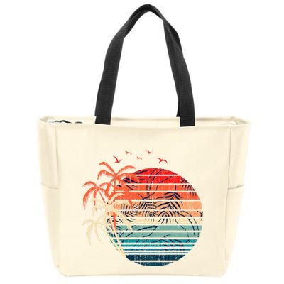 Exotic Flowers Coconut Palm Trees Retro Tropical Summer Zip Tote Bag
