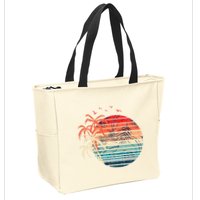 Exotic Flowers Coconut Palm Trees Retro Tropical Summer Zip Tote Bag