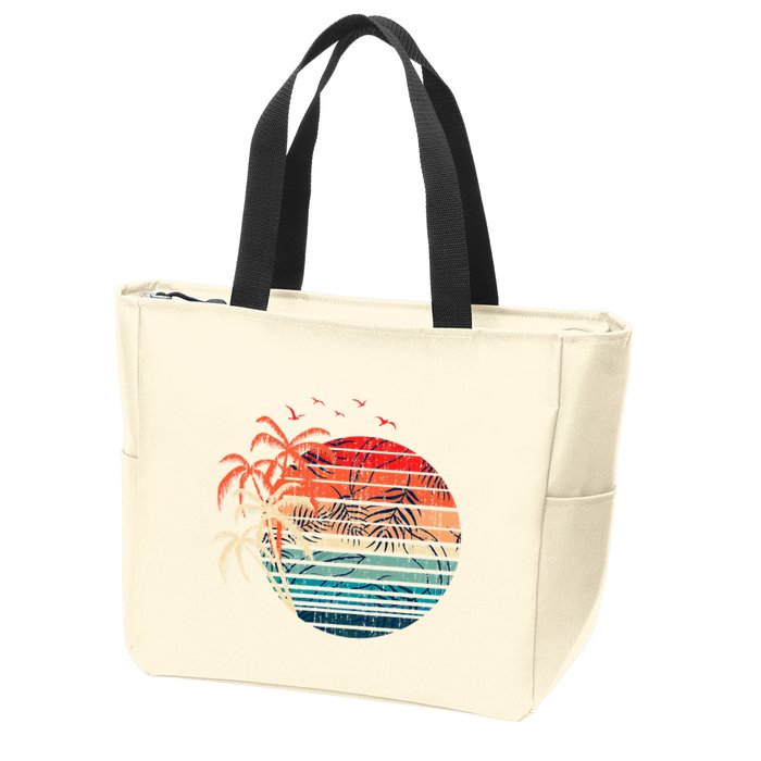 Exotic Flowers Coconut Palm Trees Retro Tropical Summer Zip Tote Bag