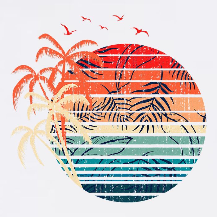 Exotic Flowers Coconut Palm Trees Retro Tropical Summer Long Sleeve Shirt