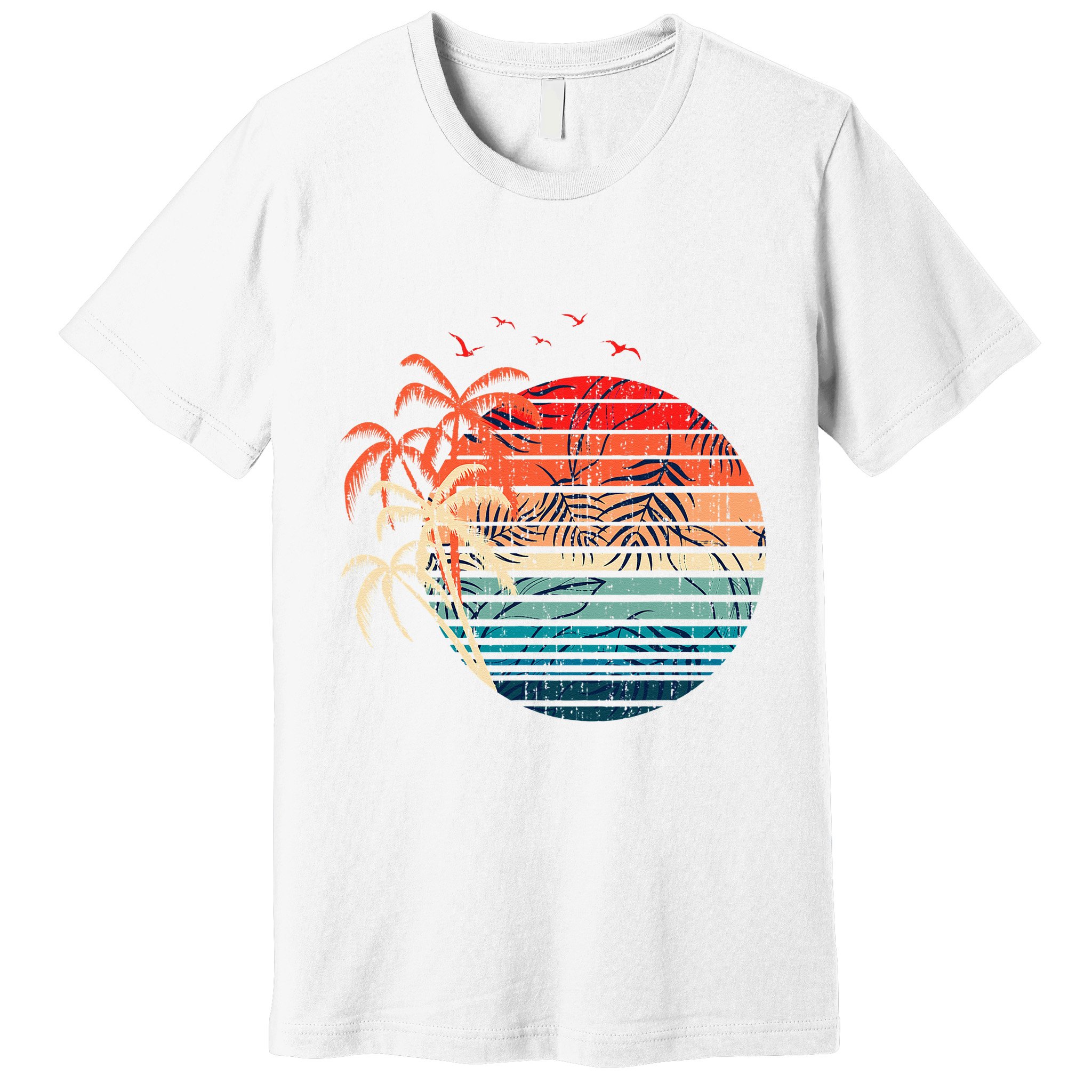 Exotic Flowers Coconut Palm Trees Retro Tropical Summer Premium T-Shirt