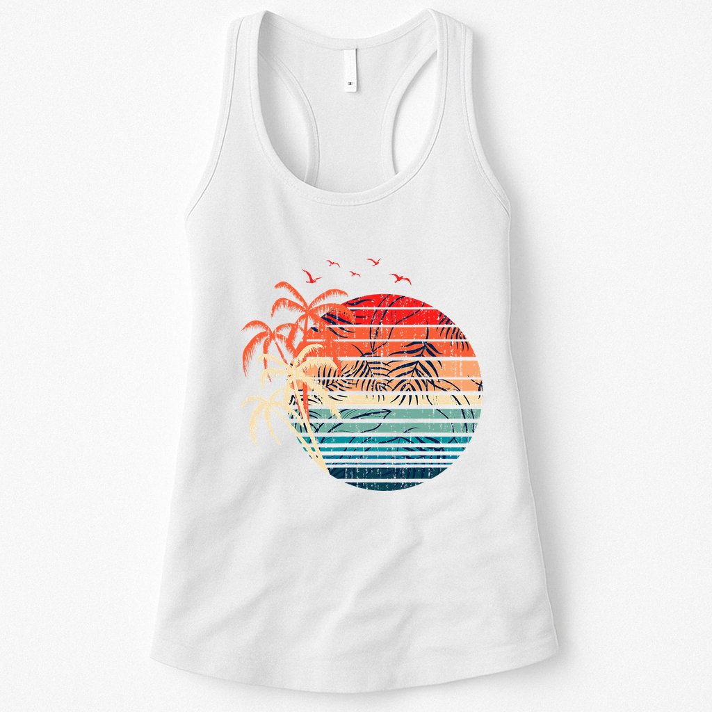Exotic Flowers Coconut Palm Trees Retro Tropical Summer Womens Tank Top