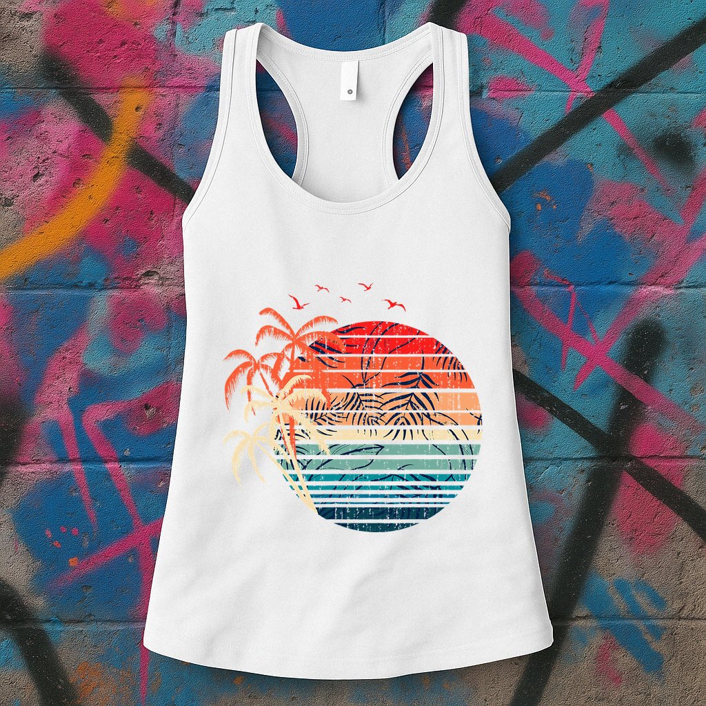 Exotic Flowers Coconut Palm Trees Retro Tropical Summer Womens Tank Top
